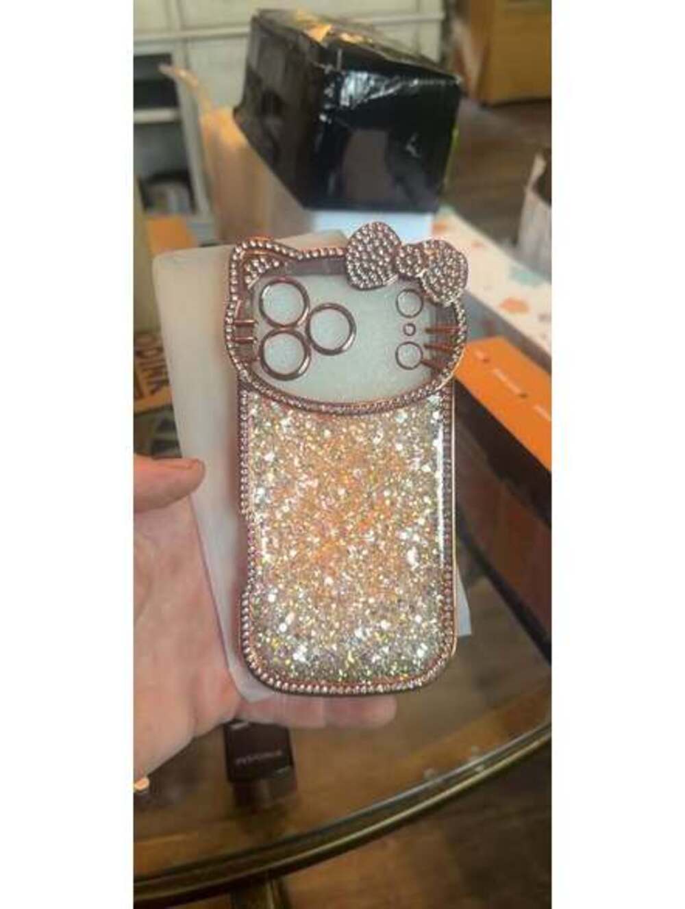 Hello Kitty Rose Gold Rhinestone Glitter Phone Case
